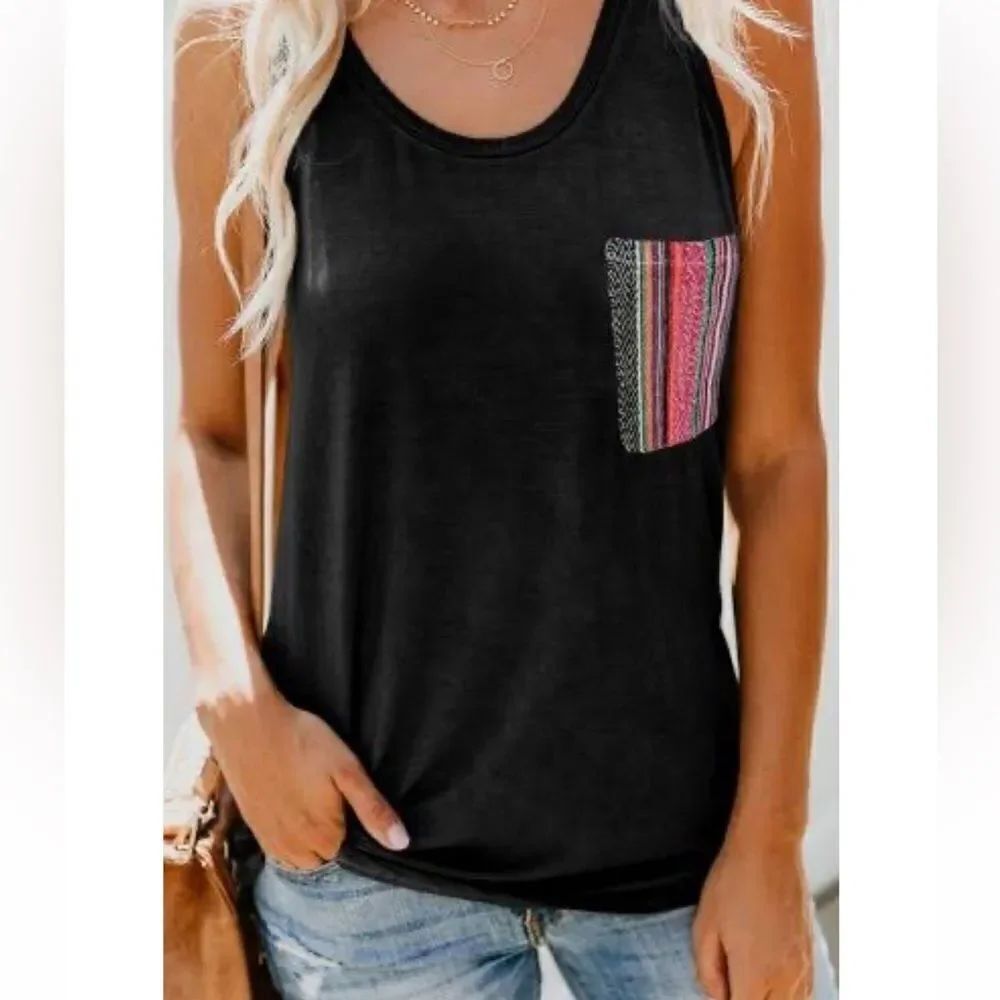 Aztec Pocket Black Tank Size 2XL